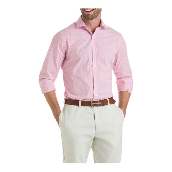 Vineyard Vines Other - Vineyard Vines Men Slim Fit Cooper Shirt XL Pink Pinstripe Collared Cotton Linen